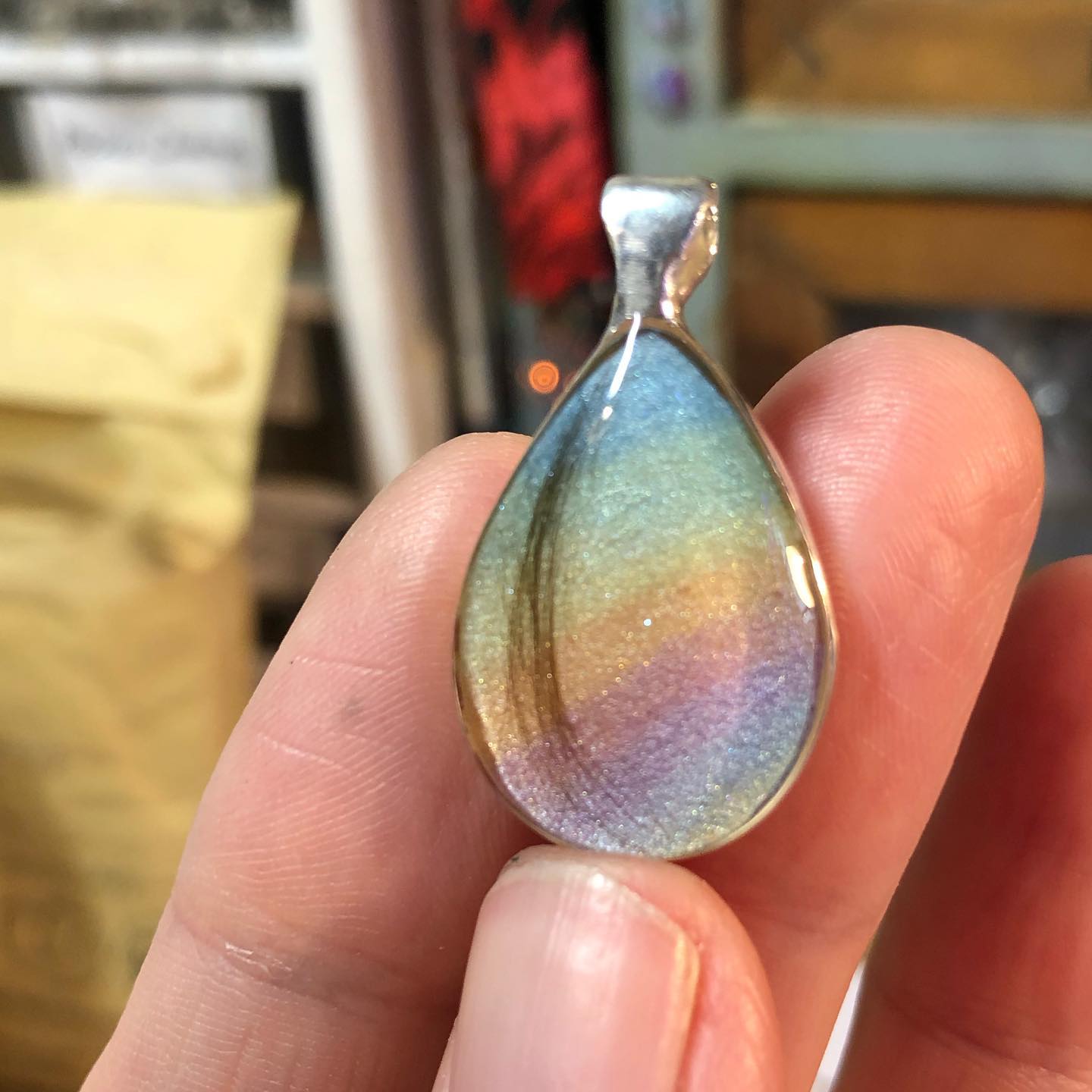 Hand cast rainbow pendant