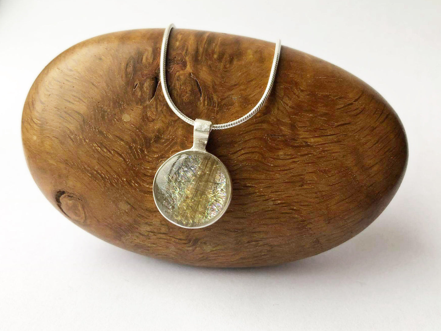Medium hand cast sterling silver round pendant