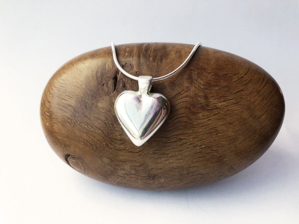 Large hand cast sterling silver heart pendant