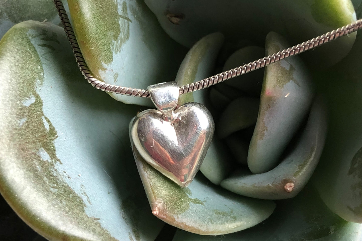 Medium hand cast sterling silver heart pendant